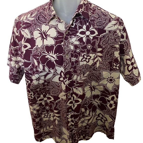 COOKE STREET Honolulu Maroon Floral Tropical Aloha Hawaiian Shirt Men M Medium - Picture 1 of 5